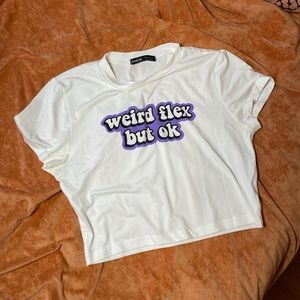 “weird does but ok” SHEIN cropped white shirt. Size Medium. NEVER WORN!!